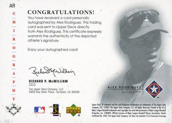 2001 SP Authentic - Chirography #AR Alex Rodriguez Back