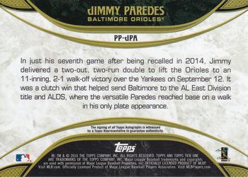 2016 Topps Tier One - Prime Performer Autographs #PP-JPA Jimmy Paredes Back