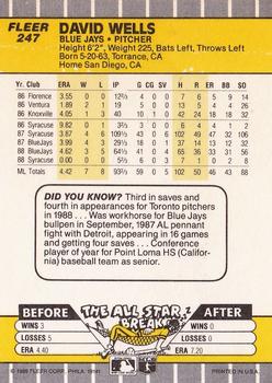 1989 Fleer #247 David Wells Back