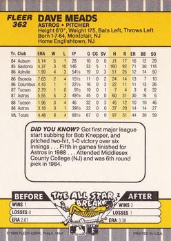 1989 Fleer #362 Dave Meads Back