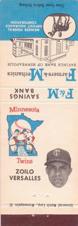 1961 F&M Savings Bank / Universal Match Minnesota Twins Matchbooks #NNO Zoilo Versalles Front