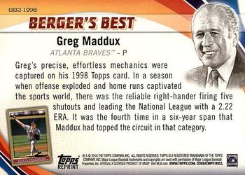 2016 Topps - Berger's Best (Series 2) #BB2-1998 Greg Maddux Back