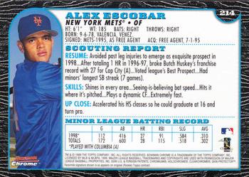 1999 Bowman Chrome #214 Alex Escobar Back