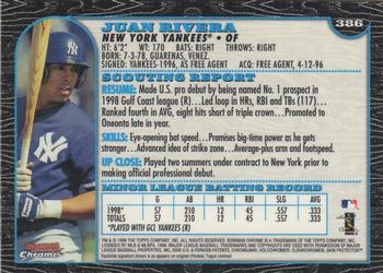 1999 Bowman Chrome #386 Juan Rivera Back