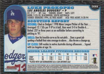 1999 Bowman Chrome #391 Luke Prokopec Back