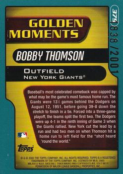 2001 Topps - Gold #379 Bobby Thomson Back