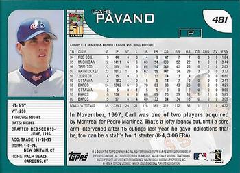 2001 Topps - Home Team Advantage #481 Carl Pavano Back