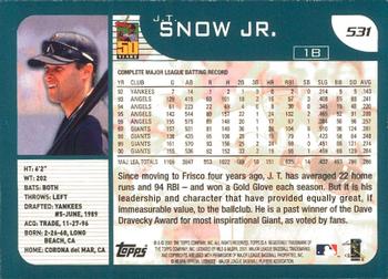 2001 Topps - Limited #531 J.T. Snow Jr. Back