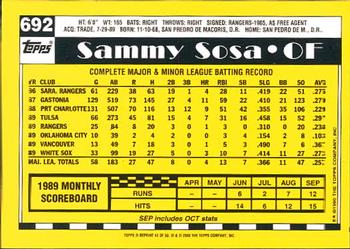 2001 Topps - Through the Years Reprints #43 Sammy Sosa Back