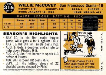 2001 Topps Archives Reserve - Rookie Reprint Relics #ARR19 Willie McCovey Back