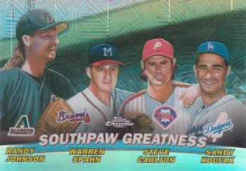 2001 Topps Chrome - Combos Refractors #TC17 Southpaw Greatness (Randy Johnson / Warren Spahn / Steve Carlton / Sandy Koufax)  Front