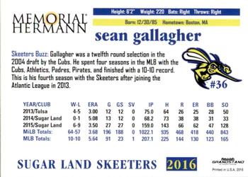 2016 Grandstand Sugar Land Skeeters #NNO Sean Gallagher Back