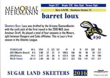 2016 Grandstand Sugar Land Skeeters #NNO Barret Loux Back