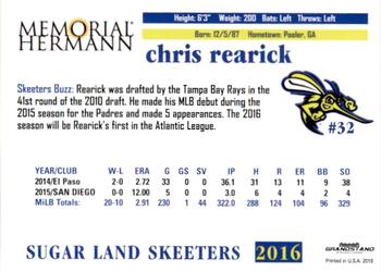 2016 Grandstand Sugar Land Skeeters #NNO Chris Rearick Back