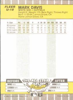 1989 Fleer Update #U-18 Mark Davis Back