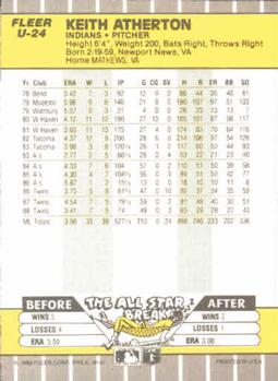 1989 Fleer Update #U-24 Keith Atherton Back