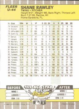 1989 Fleer Update #U-44 Shane Rawley Back