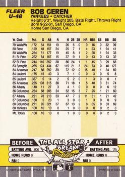 1989 Fleer Update #U-48 Bob Geren Back