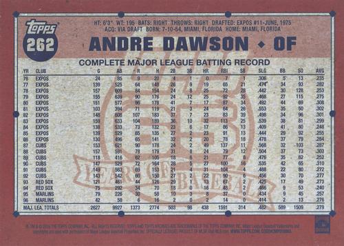 2016 Topps Archives 5x7 #262 Andre Dawson Back