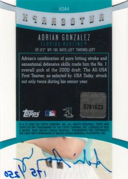 2001 Topps HD - Clear Autographs #HDA4 Adrian Gonzalez  Back