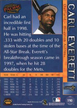 1999 Pacific #190 Carl Everett Back