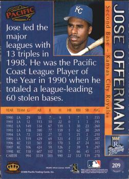 1999 Pacific #209 Jose Offerman Back