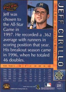 1999 Pacific #231 Jeff Cirillo Back