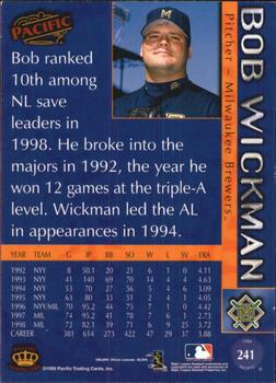 1999 Pacific #241 Bob Wickman Back