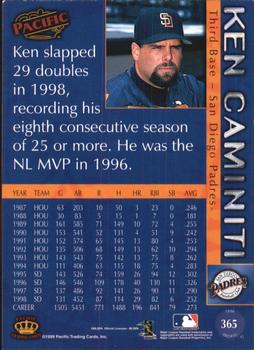 1999 Pacific #365 Ken Caminiti Back