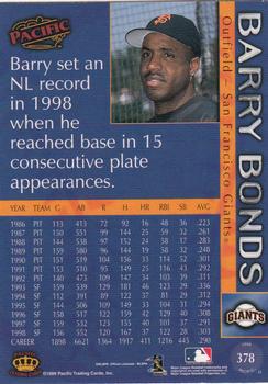 1999 Pacific #378 Barry Bonds Back