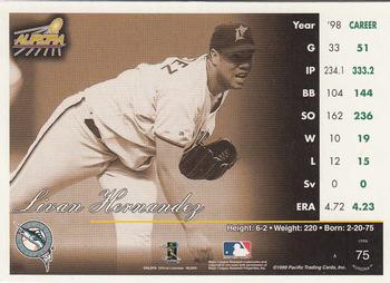 1999 Pacific Aurora #75 Livan Hernandez Back