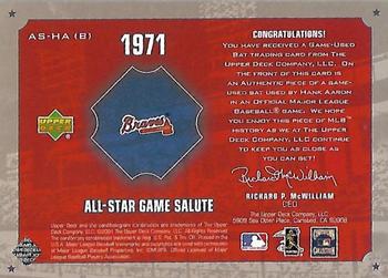 2001 Upper Deck - 1971 All-Star Game Salute #AS-HA Hank Aaron Back