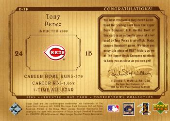 2001 Upper Deck Hall of Famers - Game-Used Bats #B-TP Tony Perez  Back
