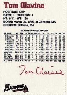 1990 Dubuque Atlanta Braves 25th Anniversary Perforated #47 Tom Glavine Back