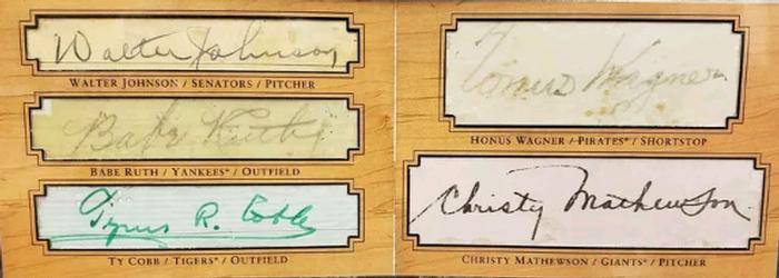 2001 Upper Deck Legends - Legendary Cuts #C1 Ty Cobb / Babe Ruth / Christy Mathewson / Walter Johnson / Honus Wagner Front
