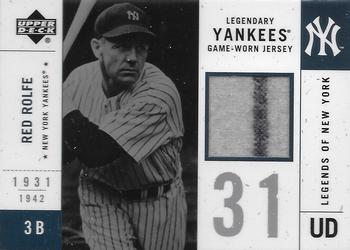 2001 Upper Deck Legends of New York - Game-Worn Jerseys #LYJ-RR Red Rolfe  Front