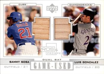 2001 Upper Deck Pros & Prospects - Game-Used Dual Bat #PP-SG Sammy Sosa / Luis Gonzalez Front