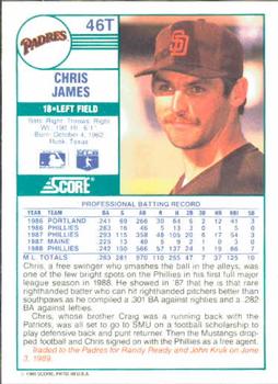 1989 Score Rookie & Traded #46T Chris James Back