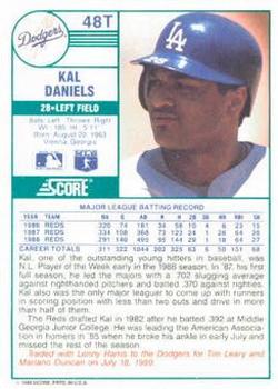 1989 Score Rookie & Traded #48T Kal Daniels Back