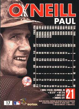 1999 SkyBox Premium #17 Paul O'Neill Back