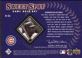 2001 Upper Deck Sweet Spot - Game Bat #B-SS Sammy Sosa  Back