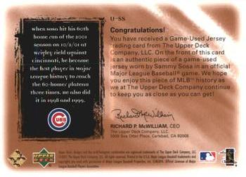 2001 Upper Deck Ultimate Collection - Game Jersey Copper #USS Sammy Sosa  Back