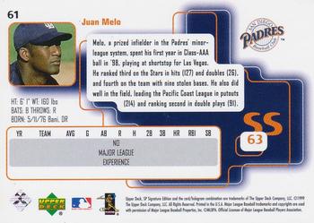 1999 SP Signature Edition #61 Juan Melo Back