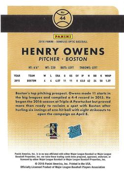 2016 Donruss Optic - Holo #44 Henry Owens Back
