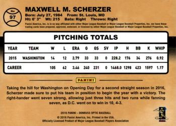 2016 Donruss Optic - Holo #97 Max Scherzer Back