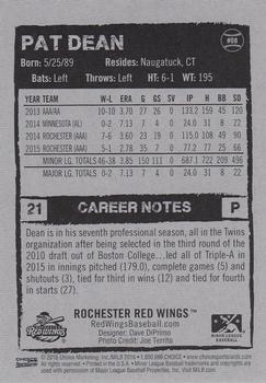 2016 Choice Rochester Red Wings #08 Pat Dean Back