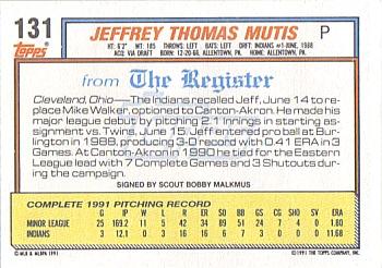 1992 Topps Major League Debut 1991 #131 Jeff Mutis Back