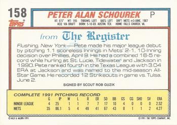 1992 Topps Major League Debut 1991 #158 Pete Schourek Back