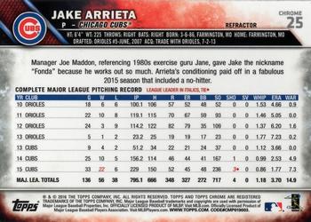 2016 Topps Chrome - Refractor #25 Jake Arrieta Back