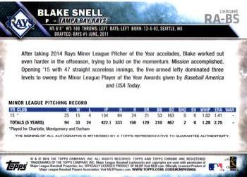 2016 Topps Chrome - Rookie Autographs #RA-BS Blake Snell Back